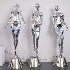Sculpture d'art 3D personnalisée, portrait, électroplaqué, figurines <span class=keywords><strong>de</strong></span> robots féminins, sculptures en fibre <span class=keywords><strong>de</strong></span> verre avec lumières - Product Image 2