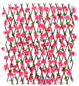 Pannelli in Legno a Griglia con Fiori di Ciliegio Artificiali, Recinzione Espandibile per Privacy, Vendita all'Ingrosso - Product Image 1