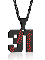 Numéro 0-99 Collier pendentif numéro de baseball Collier numéro de sport en acier noir inoxydable