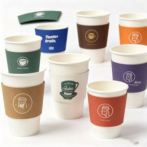 Manchon de tasse en papier kraft personnalisé avec impression de logo, résistant à la chaleur, recyclable, biodégradable, pour café, thé à emporter - Product Image 4