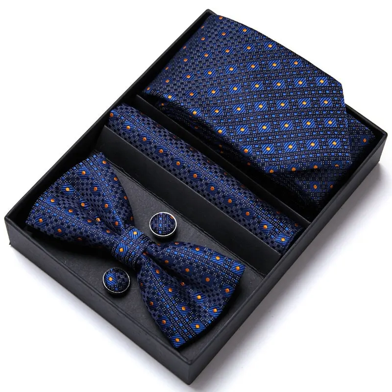 Dynamics Men Silk Necktie Set High Quality Mens Tie Necktie and Hanky Cufflinks Neck Tie Set with Gift Box