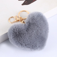 Porte-clés pompon en fourrure de lapin en peluche en forme de cœur, cadeau de Promotion