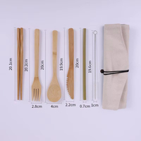 Nouvel ensemble de couverts portables en bambou, sac de transport inclus, couteau, fourchette, cuillère, 6 pièces, écologique et durable, idéal pour les cadeaux