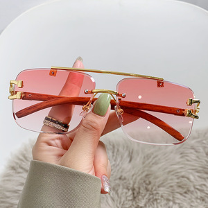 <b>Rimless</b> Rectangle <b>Sunglasses</b> UV400 Unisex Adult Sun Protection Fashionable Design - Product Image 2