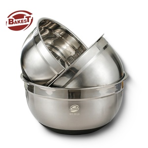 Gran oferta, cuenco plano antideslizante con fondo de silicona para mezclar huevos, cuencos redondos para mezclar panadería de Metal de acero inoxidable 304 - Product Image 1