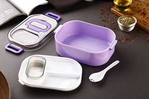 Conteneur de stockage alimentaire en plastique hermétique, robuste et anti-fuite, avec un design empilable à 3 compartiments - Product Image 5