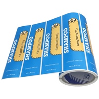 Étiquettes autocollantes personnalisées bleues pour bouteilles de shampoing, pour l'emballage des produits capillaires et de salon
