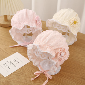 Gorros de Encaje con Logotipo Personalizado para Bebés, Gorros con Flores Encantadoras, Gorro de Primavera/Verano para Bebés Recién Nacidos - Product Image 3