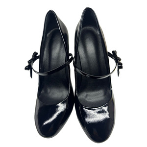 Large Size 45 <b>Round</b> <b>Toe</b> Women Middle Bow Strap Shoes High Chunky <b>Heels</b> Patent Sandals Classic Wide Fit Dress Pumps - Product Image 4