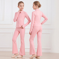Conjunto de Danza de Invierno de 2 Piezas para Niñas, Chaqueta Deportiva de Forro Polar y Leggings Acampanados, Conjunto de Ballet Cálido para Niñas, Ropa Deportiva