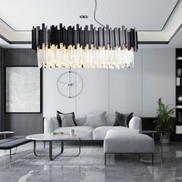 Lustre moderne luxueux en aluminium noir avec cristaux, lumière blanc chaud 3500K et 3600 lumens, idéal pour salon