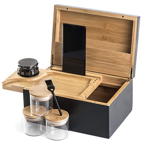 Premium Quality Bamboo Stash Box With Sliding Tray And Jars