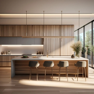 Meubles de cuisine modernes en chêne avec rangement intégré et plan de travail en marbre pour projets de villas - Product Image 3