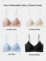 Soutien-gorge sans armatures pour femme en soie glacée ultra-mince, tricoté sans couture, respirant, effet push-up pour petite poitrine, dos élégant