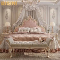 Banc de bout de lit en velours rose, banc de lit princesse français artisanal avec cadre en bois sculpté, banc rembourré pour chambre à coucher pour filles