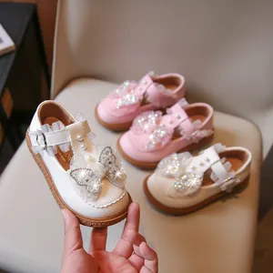 High Quality Fashion Children Flat Outwear Sequined Bow Princess Dress Shoes For Girls
