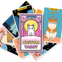 Produsen Kartu Tarot, Kartu Tarot Kucing Lucu yang Dapat Dikustomisasi, Cetak Foil Perak Hot Stamping, Pinggiran Berlapis Emas, Kertas Ramah Lingkungan