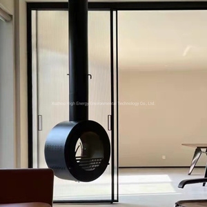 Cheminée suspendue décorative en métal et acier, poêle à bois et brûleur au bioéthanol - Product Image 4