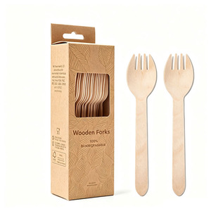 Boîte d'emballage en papier kraft avec fenêtre pour fourchettes en bois jetables, couteau et cuillère en bois biodégradables - Product Image 2