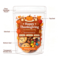 Sachet Doypack Transparent pour Thanksgiving, Sachet d'Emballage Refermable à Fermeture Éclair pour Snacks, Sachet en Plastique Transparent pour Bonbons