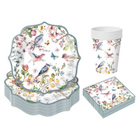 Nouvel ensemble de 2000 assiettes jetables biodégradables thème fleurs sauvages nordiques pour fête d'anniversaire