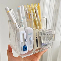 Boîte de rangement en acrylique moderne pour bureau, organisateur de bureau avec trois compartiments pour stylos, télécommandes, cosmétiques, fournitures de bureau