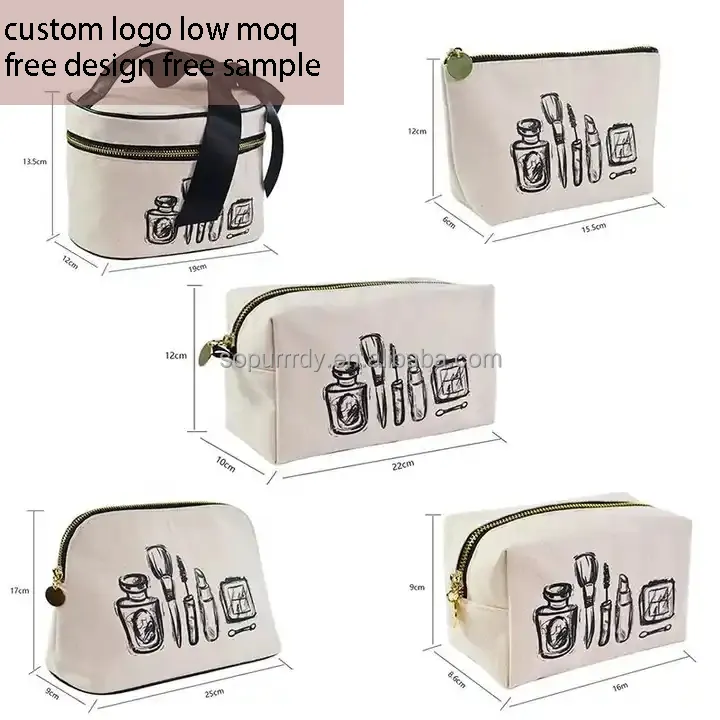 Wholesale Eco Friendly Large Capacity Toiletry Bags Custom Logo Travel Canvas Makeup Pouch Cotton Cosmetic Bag With Zipper