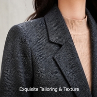 Blazer gris à chevrons de haute qualité pour femme, uniforme de travail professionnel, coupe ajustée