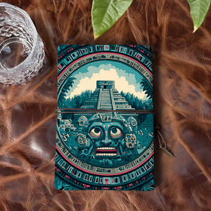 Cahier A6 fait main Design vintage fermeture à cravate 80 feuilles de papier épais cadeau parfait pour les membres du club de lecture avec <span class=keywords><strong>Pyrami</strong></span> aztèque - Product Image 3