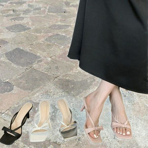 French Summer Peep-Toe Pumps Anti-Slip Waterproof Elegant One-Line High Heels Square Heel PU <b>Insole</b> Sexy Fashion Trend - Product Image 3