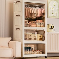 Armoire de rangement portable pliable multi-niveaux avec doubles portes et tringle à vêtements pour le rangement des vêtements et des articles divers dans la chambre