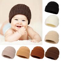 Topi Beanie Wol Anak Unisex Musim Gugur Musim Dingin, Hangat, Anti Angin, Pelindung Telinga, Rajutan Bergaris untuk Bayi