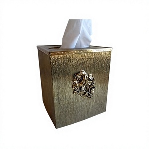 Caja de pañuelos de servilleta de metal de calidad superior Caja de papel de seda de color dorado de forma cuadrada del fabricante en la India - Product Image 1