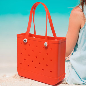 Bolsa de Playa Resistente al Agua de EVA, Diseño Portátil de Mano y Bandolera, con Orificios de Almacenamiento, Decoración de Letras en Color Sólido, Moderna y Grande - Product Image 4