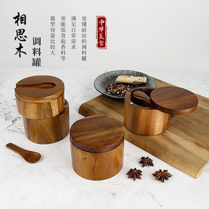 Acacia Wood Spice <b>Jar</b> M Size <b>Large</b> Capacity Wooden <b>Lid</b> For Home Use Solid Seasonings Storage Container - Product Image 1