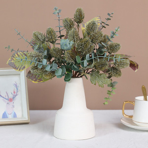 <b>Artificial</b> Plastic Flower <b>Bouquet</b> With Spiky Balls And Eucalyptus Leaves For Home Decor And Photography Props - Product Image 3