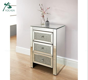 Diamonds Crushed 3 Drawers Glass <strong>Mirrored</strong> Nightstand Bedroom <strong>Bedside</strong> <strong>Cabinet</strong> with Crystal Handles - Product Image 6