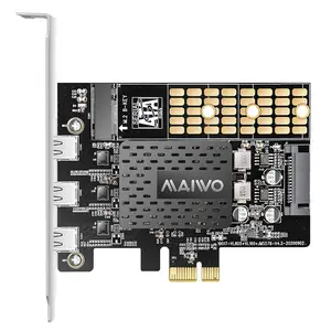 MAIWO USB3.2 Gen1 5Gbps PCIe x 1 to USB C x 3 and SATA M.2 Adapter Expansion Card with 15PIN SATA Power Supply Port