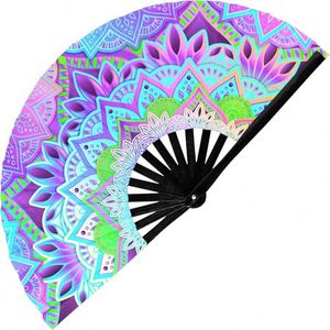 Éventail pliable en tissu Mandala psychédélique, grand format, pour décorations de scène, de carnaval et de fête - Product Image 1