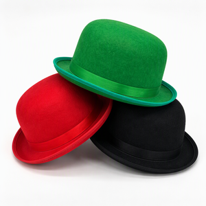 Chapeau melon en feutre noir, vert, rouge, avec ruban et bord roulé, pour hommes, femmes et adultes, idéal pour fêtes décontractées, spectacles de cirque et événements. Vente en gros. - Product Image 1