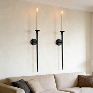 เชิงเทียนติดผนังเหล็กสีดำแบบแท่งยาว ของตกแต่งบ้าน สำหรับห้องนั่งเล่น - Product Image 3
