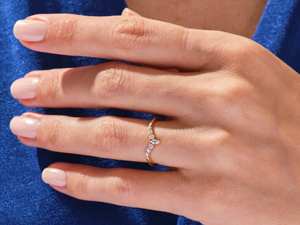 14K oro sólido curvo Marquesa boda Vintage anidamiento banda laboratorio crecido diamante boda banda único Marquesa corte nupcial anillo - Product Image 5