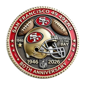 Moneda Conmemorativa del 80 Aniversario <span class=keywords><strong>de</strong></span> los San Francisco 49ers, Artesanía en Metal, Casco <span class=keywords><strong>de</strong></span> Fútbol Americano, Colección <span class=keywords><strong>de</strong></span> Artículos para Fanáticos - Product Image 2