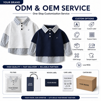 Pull décontracté à manches longues pour garçons, style polo à carreaux, effet deux pièces, col superposé, collection automne 2026, idéal pour l'école, haut de boutique