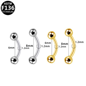 Piercing en titane incurvé avec embout pointu pour cartilage d'oreille, nez, lèvre, hélix, tragus, 16G, titane ASTM F136 - Product Image 5