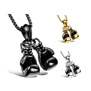 Fashion Sports Jewelry 3 Colors Titanium Steel Fitness Boxing Gloves Pendant Gym Necklace for Men