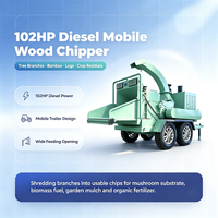 Broyeur de branches mobile robuste à moteur diesel 102 CV pour le bambou et les résidus agricoles