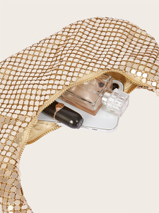 Borse a Mezzaluna con Paillettes alla Moda per Donne, Borse Firmate Argento, Borse di Lusso Lucide, Borsette da Festa, Piccola Borsa Sottobraccia - Product Image 3