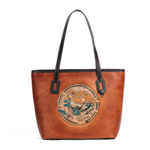 Sac à main en cuir de vache véritable Andong pour femmes, sac fourre-tout en cuir de vache gaufré, sac à bandoulière rétro noir pour femmes - Product Image 5