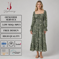 Robe longue décontractée Joydressing pour femme, imprimé cachemire, col carré, manches longues, taille smockée, pour la vente en gros aux boutiques